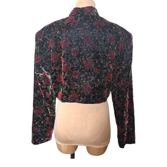 Rampage Vintage 1990s Deadstock Black & Red Floral Velvet Bolero Jacket Size 11 - Picture 2 of 5